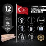12 Metre Paslanmaz Krom Profesyonel Bayrak Direği