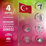 4 Metre İnox 304 Kalite Paslanmaz Krom Çelik Ekonomik Bayrak Direği