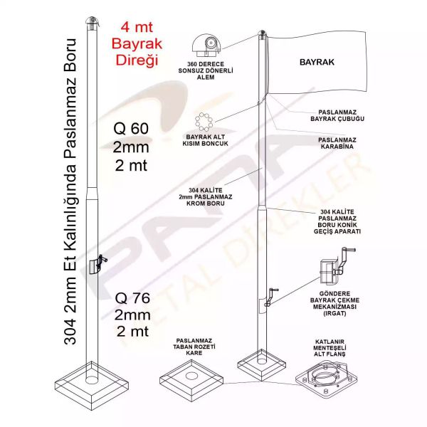 4 metre bayrak diregi teknik cizimi