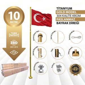 10 Metre Paslanmaz Titanyum Gold Bayrak Direği