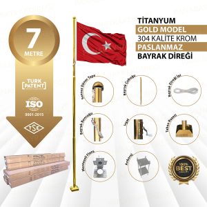 7 Metre Paslanmaz Titanyum Gold Bayrak Direği