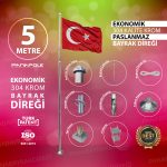 5 Metre İnox 304 Kalite Paslanmaz Krom Çelik Ekonomik Bayrak Direği