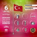 6 Metre İnox 304 Kalite Paslanmaz Krom Çelik Ekonomik Bayrak Direği