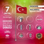7 Metre İnox 304 Kalite Paslanmaz Krom Çelik Ekonomik Bayrak Direği