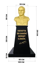 Atatürk Büstü Mareşal Üniformalı (80cm Alüminyum)+ Kaide (120cm)+ Alt Tabla - Görsel 2