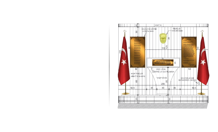 Atatürk köşesi tasarımı, Türk bayrakları ve Atatürk büstü